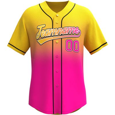 Custom Gradient Baseball Jersey Stitched/Printed Personanlized Button Down Shirts Sports Uniform for Men Women Youth Yellow&Pink-b-g