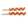 2 Gold Plated Coral Orange Enamel Heart Hair Grips/Slides - 65mm view 3
