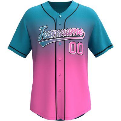 Custom Gradient Baseball Jersey Stitched/Printed Personanlized Button Down Shirts Sports Uniform for Men Women Youth Teal&Pink-g