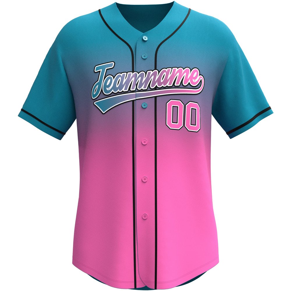 Custom Gradient Baseball Jersey Stitched/Printed Personanlized Button Down Shirts Sports Uniform for Men Women Youth Teal&Pink-g