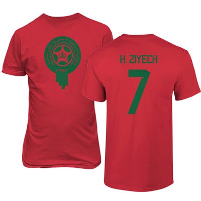 Morocco Soccer #7 Ziyech World Football Fans Adult Men's Unisex T-Shirt (Red, 3X-Large)