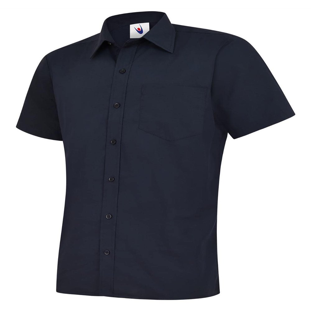 21Fashion Adults Half Sleeve Button Down Poplin Shirts Mens Stiffened Collar Plain Shirts Navy Blue