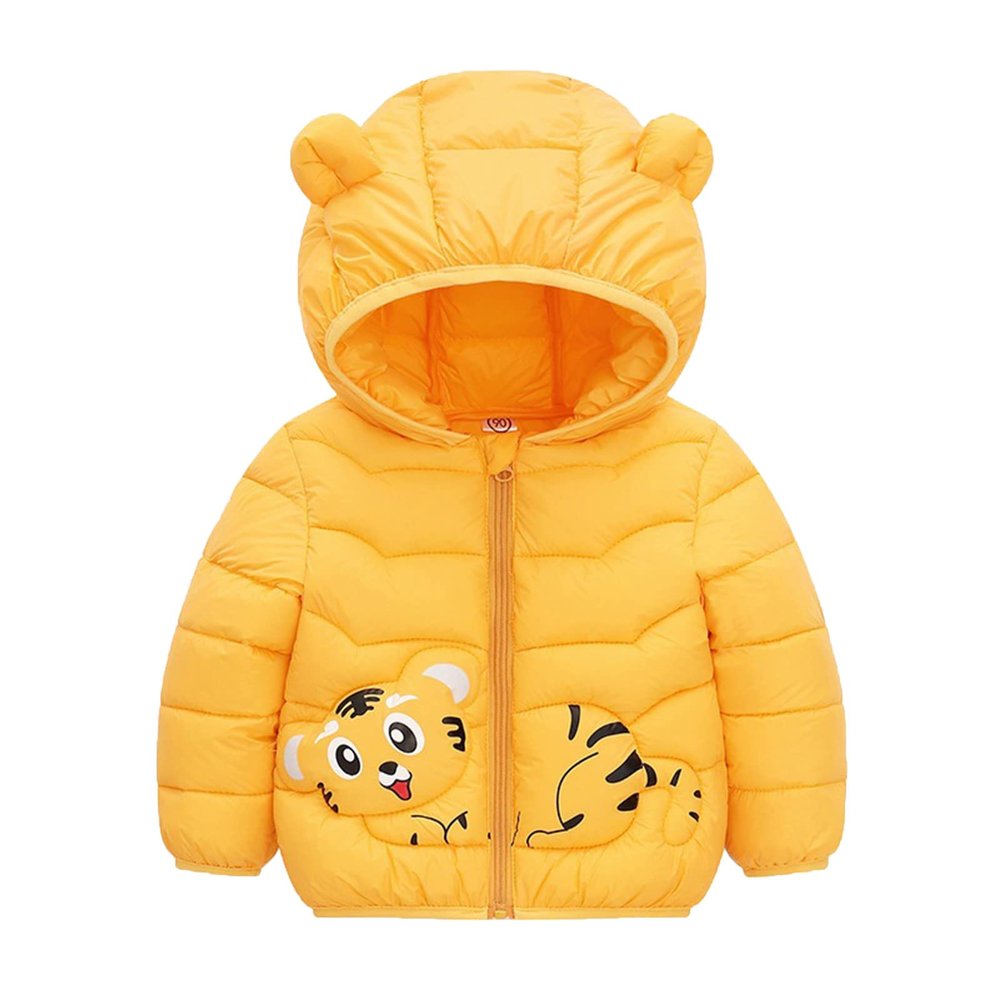 Toddler Boys Girls Winter Windproof Cartoon Tiger Prints Bear Ears Hooded Coat Jacket Kids Girls (Orange, 3-4 Years)