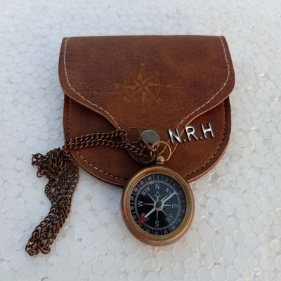 Brass Compass with Leather Case and Chain Locket Compass Navigation Compass Best Distributing Gift Graduation Gift Groomsmen Gift