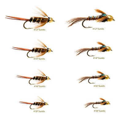 ROKC 24 Essential Trout Flashback Pheasant Tail and Prince Nymph Fly Fishing Flies Assortment | Wet, Nymphs Fly Lures | Size #12 - #18