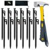 Tialero 8/12/16Pack Tent Stake with Hammer, 8/10/12/16in Heavy Duty Tent Stakes + 10in Camping Hammer+Storage Pouch, Forged Steel Stakes Used on Rocks (12 Pack 10in Tent Stakes+Hammer) view 1