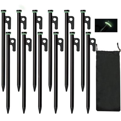 Tent Stakes, 12Pcs 10in Heavy Duty Forged Steel Tent Stakes +Storage Pouch, Used on Rocks, Snowfield, Dessert, Stormy Weather (12Pcs 10in Stakes)