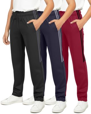 Real Essentials 3 Pack: Boys' Tricot Open Bottom Sweatpants - Athletic Running Pants with Pockets for Kids Teens Youth- Set 8,L (14-16)