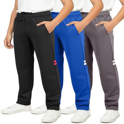Real Essentials 3 Pack: Boys' Tricot Open Bottom Sweatpants - Athletic Running Pants with Pockets for Kids Teens Youth- Set 10,L (14-16)