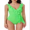 BCA by Rebecca Virtue Kelly Ruffle - Women's One Piece Swimsuit with V-Neck, Waist Tie and Adjustable Back Strap, Bathing Suits for Women, Sea Foam, X-Large view 1