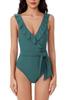 BCA by Rebecca Virtue Kelly Ruffle - Women's One Piece Swimsuit with V-Neck, Waist Tie and Adjustable Back Strap, Bathing Suits for Women, Fern, XX-Large view 1