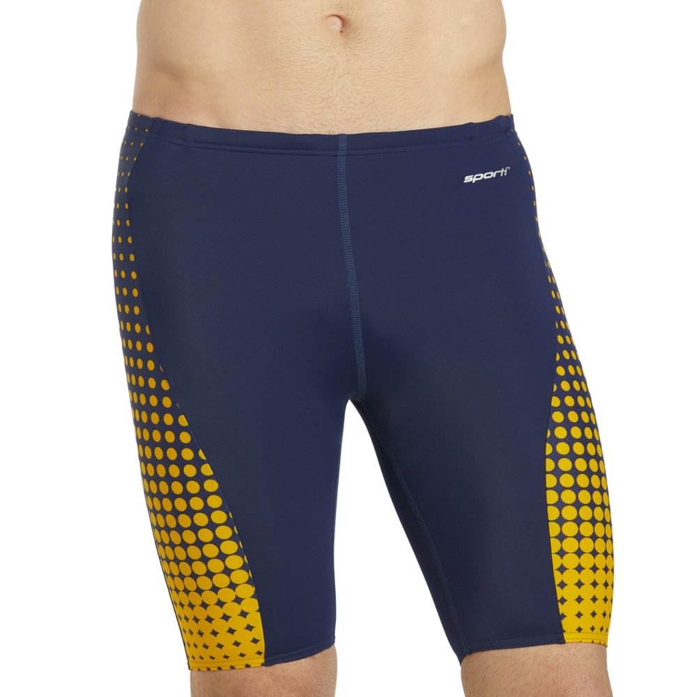 Sporti Mens Training Swim Jammer  Chlorine-Resistant Performance Fit - Molecule Splice Navy/Gold - 30