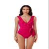 BCA by Rebecca Virtue Kelly Ruffle - Women's One Piece Swimsuit with V-Neck, Waist Tie and Adjustable Back Strap, Bathing Suits for Women, Fuchsia, X-Large view 1