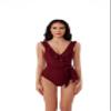 BCA by Rebecca Virtue Kelly Ruffle - Women's One Piece Swimsuit with V-Neck, Waist Tie and Adjustable Back Strap, Bathing Suits for Women, Wine, Medium view 1