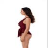 BCA by Rebecca Virtue Kelly Ruffle - Women's One Piece Swimsuit with V-Neck, Waist Tie and Adjustable Back Strap, Bathing Suits for Women, Wine, Medium view 3