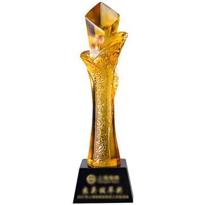 Award Trophies Ancient Colored Glaze Honor Trophy, Special Prizes for Small Competitions, Corporate Annual Meeting Trophies, Free Custom Text (Color : Clear Gold, Size : 8 * 30.5cm)