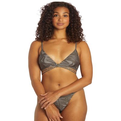 Sporti x Stef Corgel Daydream Palm Shadow Strappy Triangle Bikini Top - Black Sand - Large