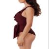BCA by Rebecca Virtue Kelly Ruffle - Women's One Piece Swimsuit with V-Neck, Waist Tie and Adjustable Back Strap, Bathing Suits for Women, Wine, XX-Large view 2