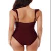 BCA by Rebecca Virtue Kelly Ruffle - Women's One Piece Swimsuit with V-Neck, Waist Tie and Adjustable Back Strap, Bathing Suits for Women, Wine, XX-Large view 4