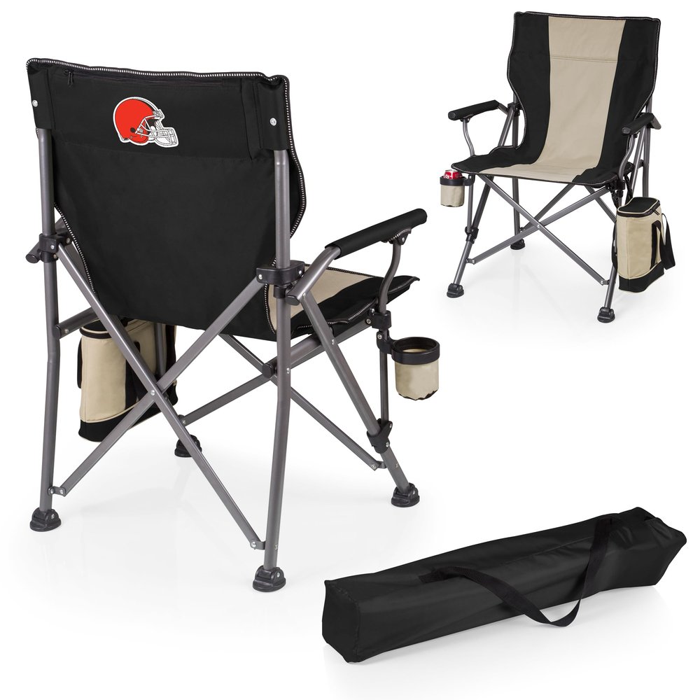 Picnic TIME NFL Cleveland Browns Outlander Folding Camping Chair with Cooler, Heavy Duty Beach Chair, (Black)