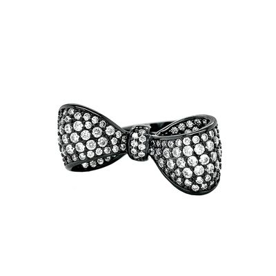 LAVINA Ribbon Bow CZ Ring For Women Bride's Wedding Proms Holiday Birthday (6, White&Black)