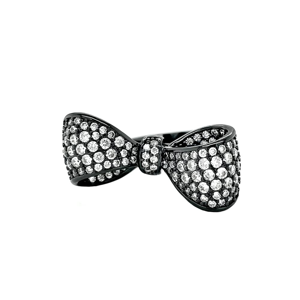 LAVINA Ribbon Bow CZ Ring For Women Bride's Wedding Proms Holiday Birthday (6, White&Black)