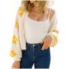 XUNRYAN Womens Flower Long Sleeve Open Front Short Cardigan Casual Loose V Neck Knit Cardigan Sweaters Fuzzy Jacket Outwear view 1