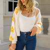 XUNRYAN Womens Flower Long Sleeve Open Front Short Cardigan Casual Loose V Neck Knit Cardigan Sweaters Fuzzy Jacket Outwear view 2