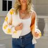 XUNRYAN Womens Flower Long Sleeve Open Front Short Cardigan Casual Loose V Neck Knit Cardigan Sweaters Fuzzy Jacket Outwear view 4
