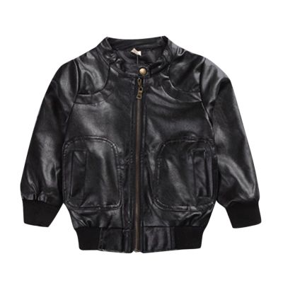 Toddler Kids Little Boys Long Sleeve Faux Leather Zipper Jacket Spring Autumn Lightweight Bright (Black, 6-7 Years)