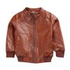 Toddler Kids Little Boys Long Sleeve Faux Leather Zipper Jacket Spring Autumn Lightweight Bright (Brown, 9-10 Years) view 1