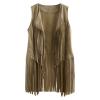 Womens Vintage Western Fringe Vest Tops Classic Suede Leather 70s Cowboy Shirt Sleeveless Tassels Cardigan Jackets Beige view 1