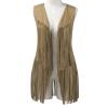 Womens Vintage Western Fringe Vest Tops Classic Suede Leather 70s Cowboy Shirt Sleeveless Tassels Cardigan Jackets Beige view 4