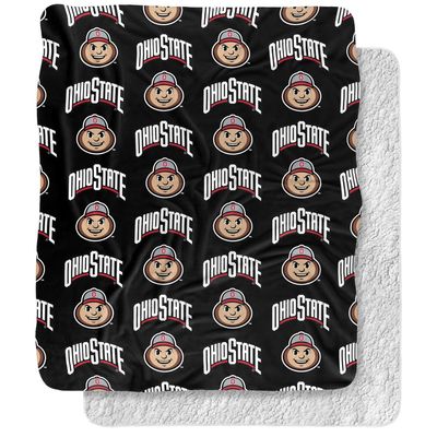 The Ohio State University Blanket, 50"x60" Brutus Pattern Silky Touch Sherpa Back Super Soft Throw Blanket