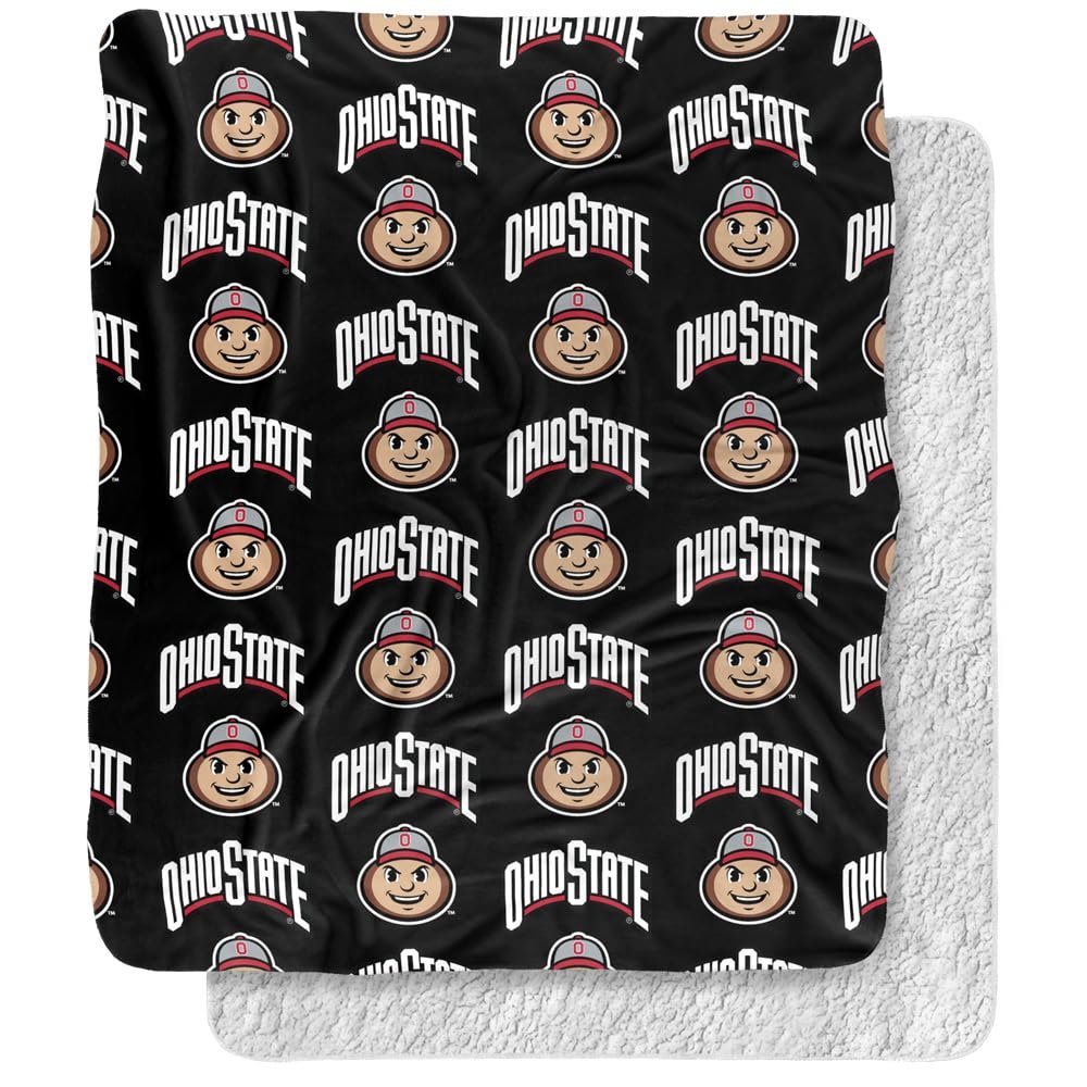 The Ohio State University Blanket, 50"x60" Brutus Pattern Silky Touch Sherpa Back Super Soft Throw Blanket