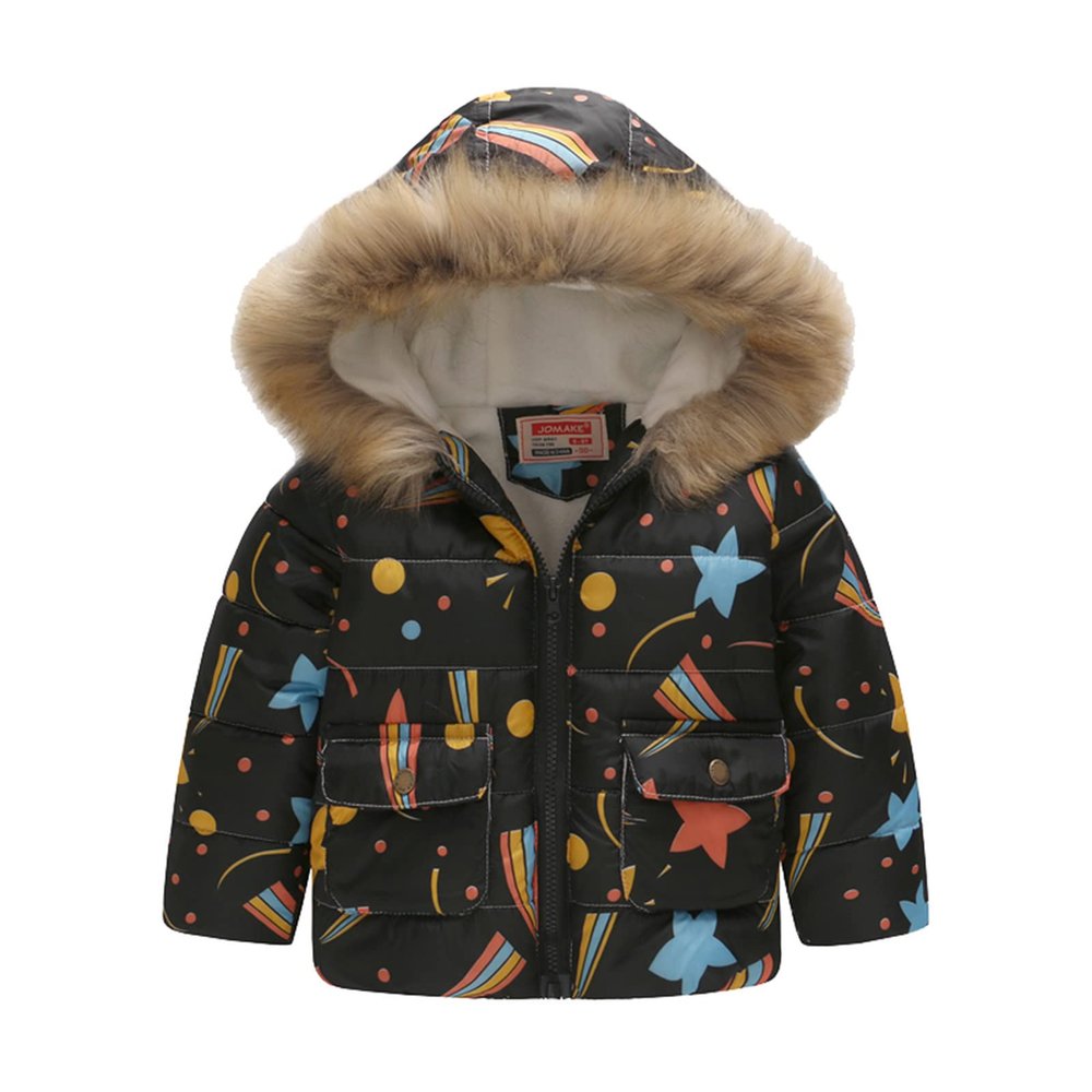 Kids Coat Winter Baby Jacket Girls Hooded Prints Toddler Outwear Zipper Windproof Girls Winter (Hot Pink, 5-6 Years)