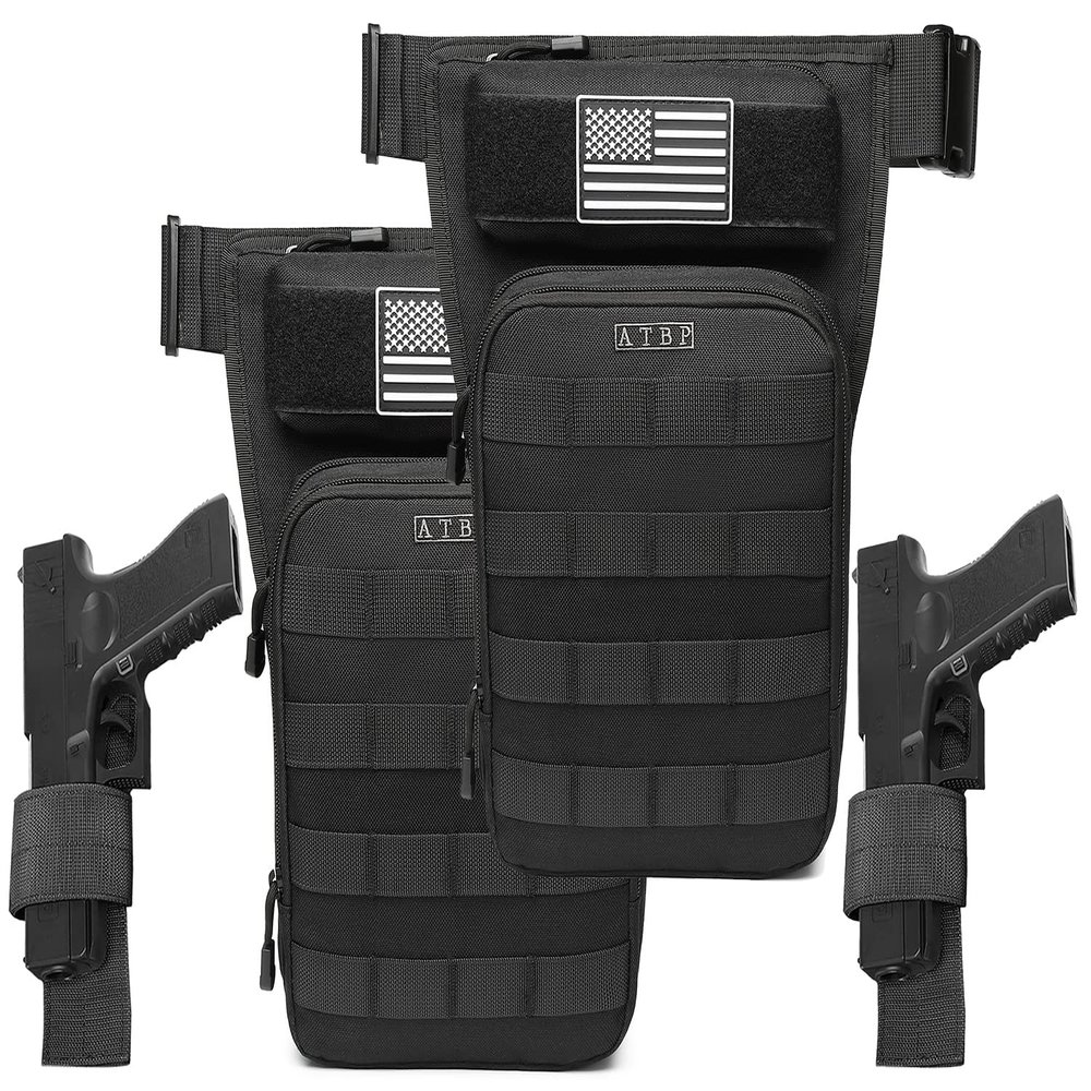 ATBP Motorcycle Tactical Drop Leg Thigh Bag with Holster Handgun Firearm Pistol Bag for Men Hunting Shooting Range Additional 3 Magazine Storage Slots