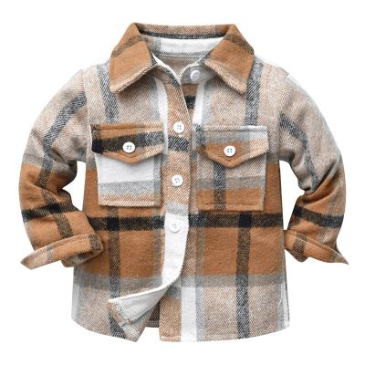 Kids Toddler Baby Boys Autumn Winter Plaid Cotton Long Sleeve Cardigan Jacket Clothes Fleece for (Coffee, 4-5 Years)