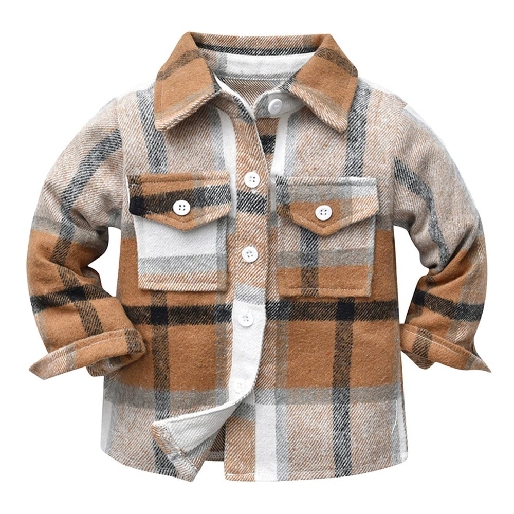 Kids Toddler Baby Boys Autumn Winter Plaid Cotton Long Sleeve Cardigan Jacket Clothes Fleece for (Coffee, 4-5 Years)