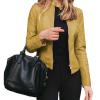JEsilunmaMY Womens Leather Jacket Fashion Long Sleeve Zip Bomber Jackets Fall Winter Lightweight Motorcycle Blazer Coat (Yellow,Large) view 1