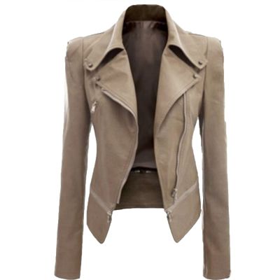 JEsilunmaMY Slimming Moto Jacket Women Fashion Long Sleeve Zip Moto Biker Coat Fall Winter Casual Motorcycle Bomber Jackets (Apricot,Small)