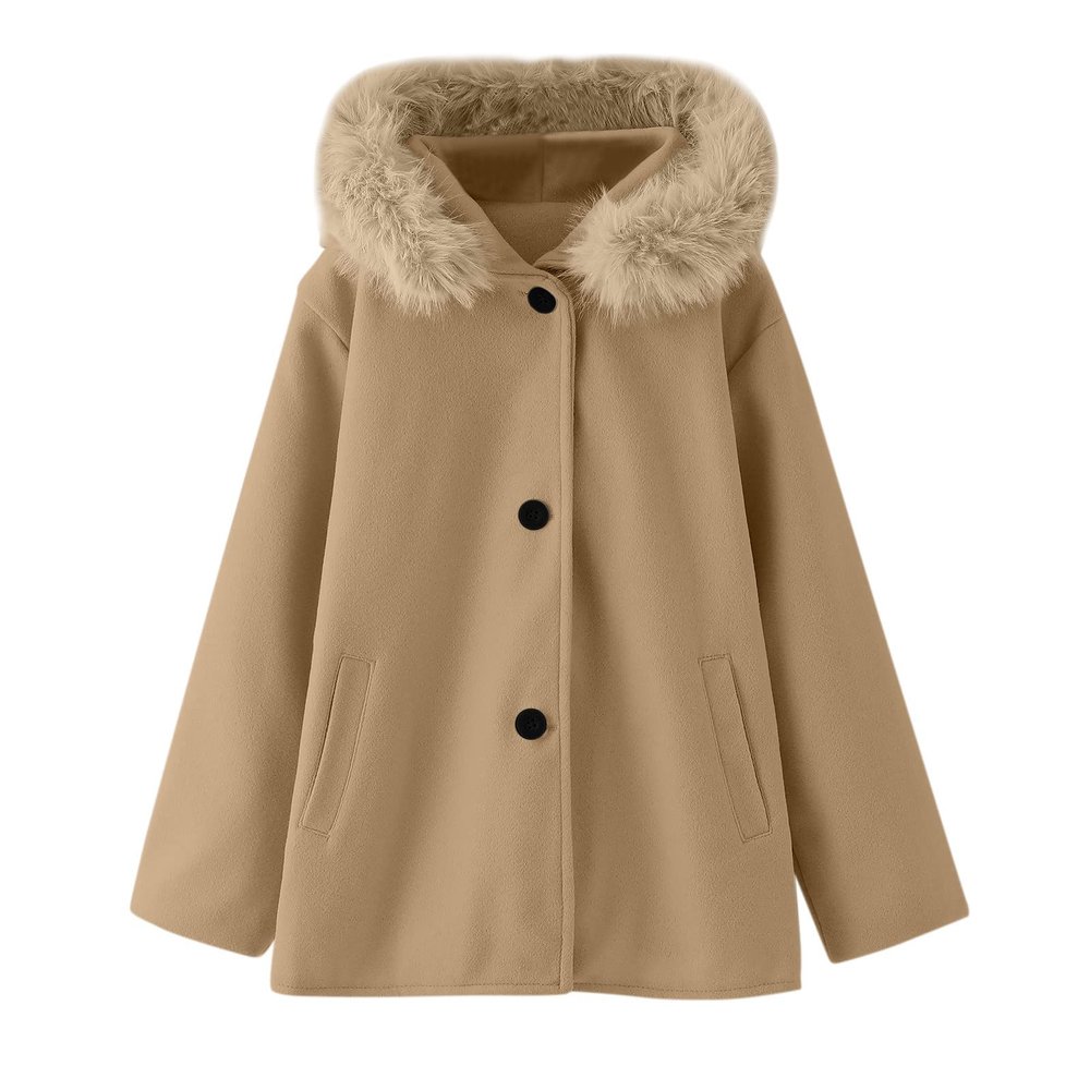 Toddler Girls Winter Windproof Coat Jacket Kids Warm Fleece Hooded Outerwear Girls Winter Dresses (Khaki, 1-2 Years)