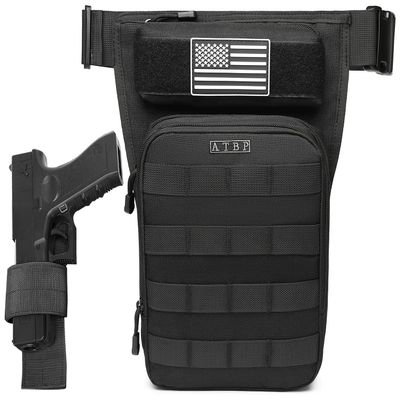 ATBP Motorcycle Tactical Drop Leg Thigh Bag with Holster Handgun Firearm Pistol Bag for Men Hunting Shooting Range Additional 3 Magazine Storage Slots
