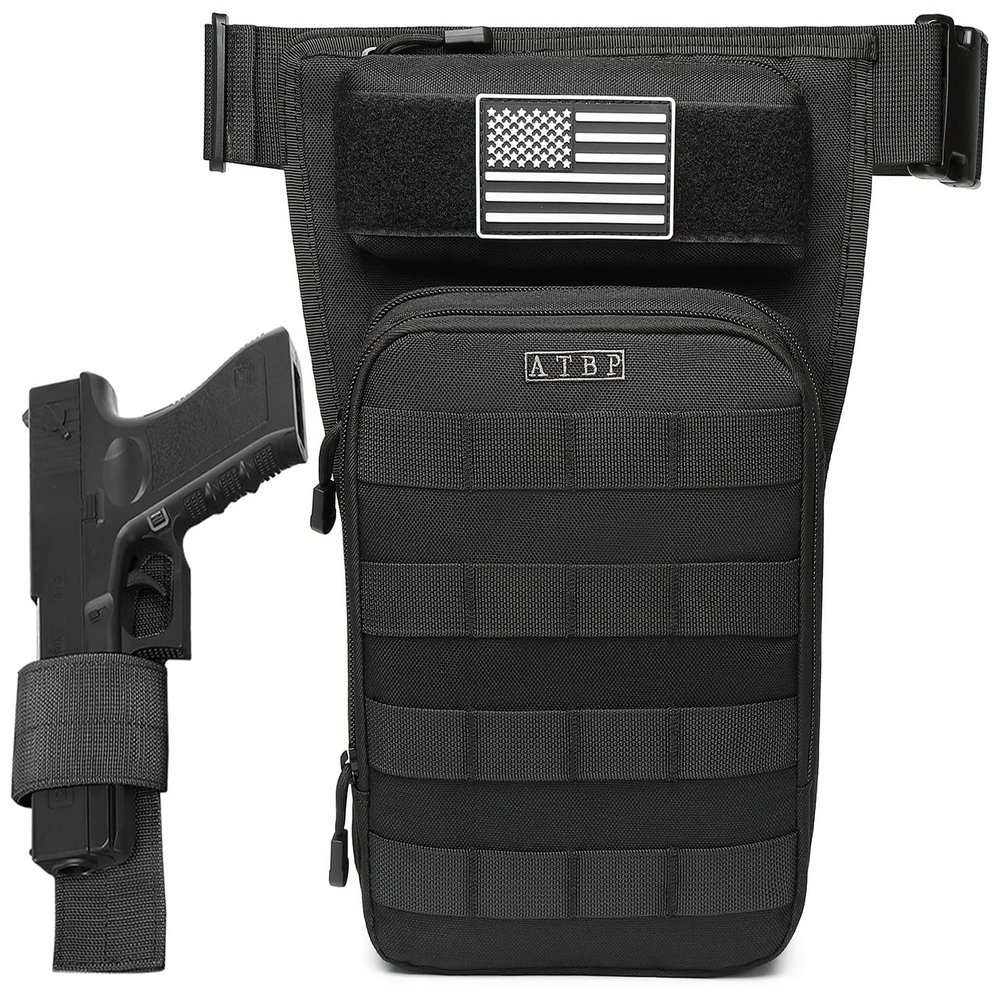 ATBP Motorcycle Tactical Drop Leg Thigh Bag with Holster Handgun Firearm Pistol Bag for Men Hunting Shooting Range Additional 3 Magazine Storage Slots