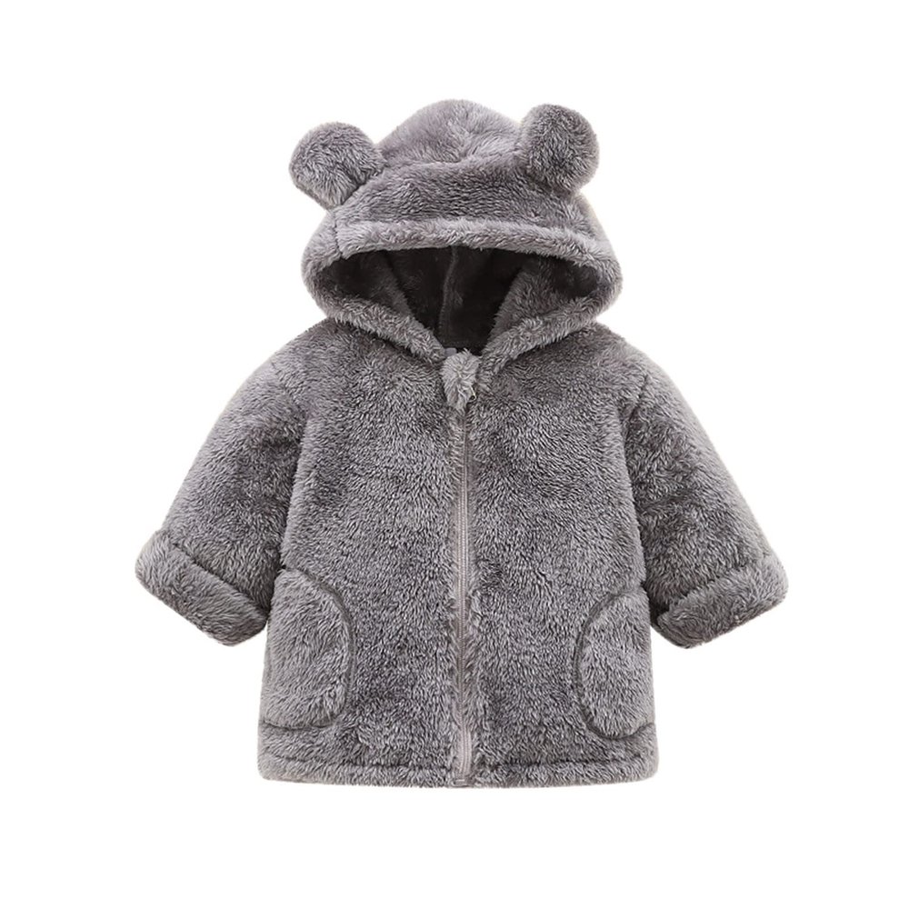 Kids Coat Winter Jacket Girls Boys Hooded Soild Cartoon Ears Toddler Outwear Windproof Warm Girls (Grey, 3-6 Months)