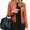 JEsilunmaMY Womens Leather Jacket Fashion Long Sleeve Zip Bomber Jackets Fall Winter Lightweight Motorcycle Blazer Coat (Orange,3X-Large) view 1