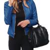 JEsilunmaMY Womens Leather Jacket Fashion Long Sleeve Zip Bomber Jackets Fall Winter Lightweight Motorcycle Blazer Coat (Blue2,4X-Large) view 1