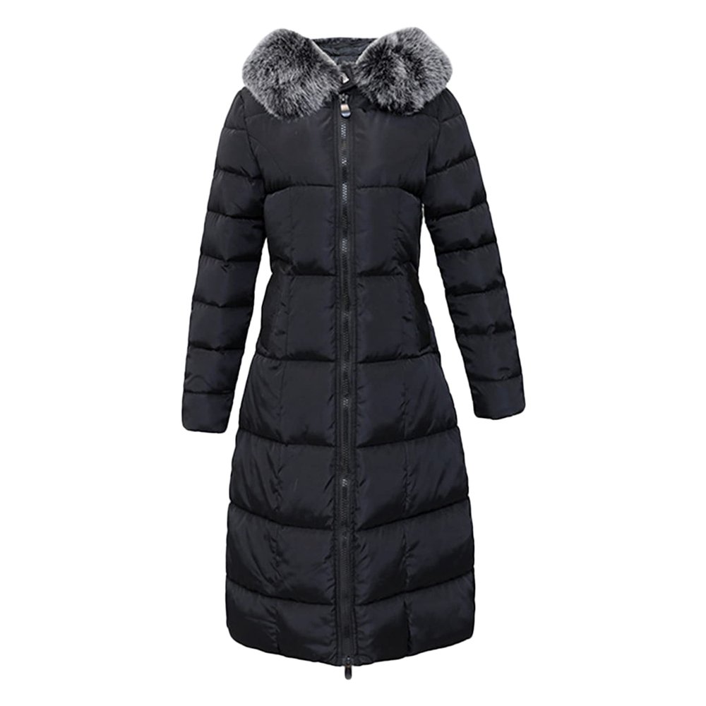 JEsilunmaMY Slim Fit Long Puffer Jacket for Women Warm Winter Long Sleeve Cotton Coats Lightweight Zip Up Thicken Down Jacket (Black,3X-Large)