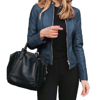 JEsilunmaMY Womens Leather Jacket Fashion Long Sleeve Zip Bomber Jackets Fall Winter Lightweight Motorcycle Blazer Coat (Blue1,Small)