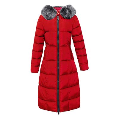 JEsilunmaMY Slim Fit Long Puffer Jacket for Women Warm Winter Long Sleeve Cotton Coats Lightweight Zip Up Thicken Down Jacket (Red,Large)